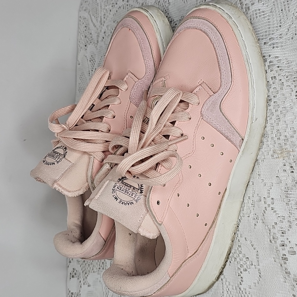 Adidas Super Court 3 stripes pink low top lace up basketball athletic shoes sz 7